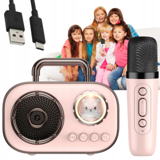 BEZDRÔTOVÁ SÚPRAVA KARAOKE S BLUETOOTH MIKROFÓNOM + REPRODUKTOR PRE DETI + USB - USB-C KÁBEL 0,5 M 50 CM BIELY